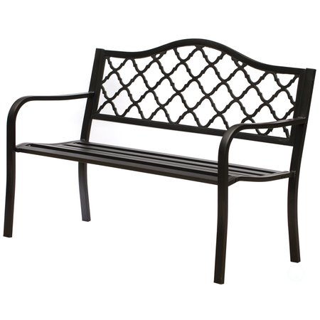 GARDENISED Gardenised Outdoor Garden Patio Steel Park Bench Lawn Decor with Cast Iron Back, Black Seating bench for Yard, Patio, Garden and Deck QI004259